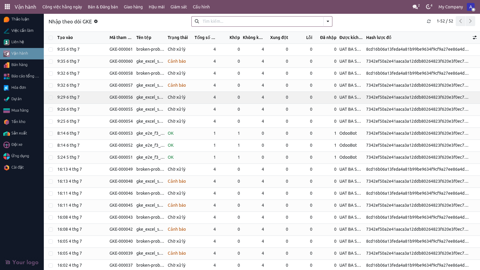 Tracking Import Log — Lịch sử nhập mã vận đơn